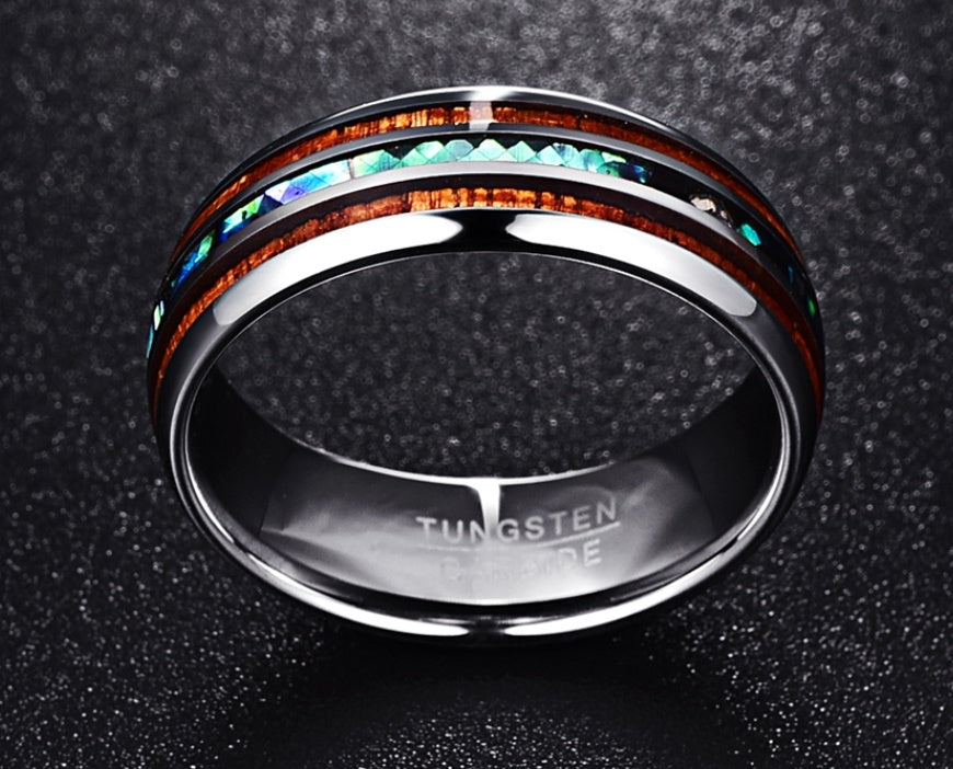 3 Tone wood inlay Tungsten ring