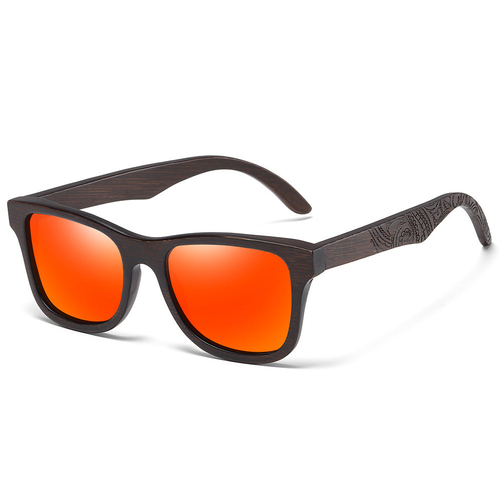 Dark Stained Wood Style Square Sunglasses