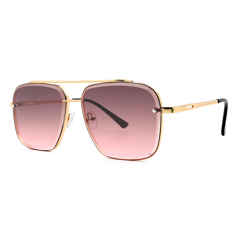 2 Fashion Double Beam Cut Edge Metal Sunglasses Men's