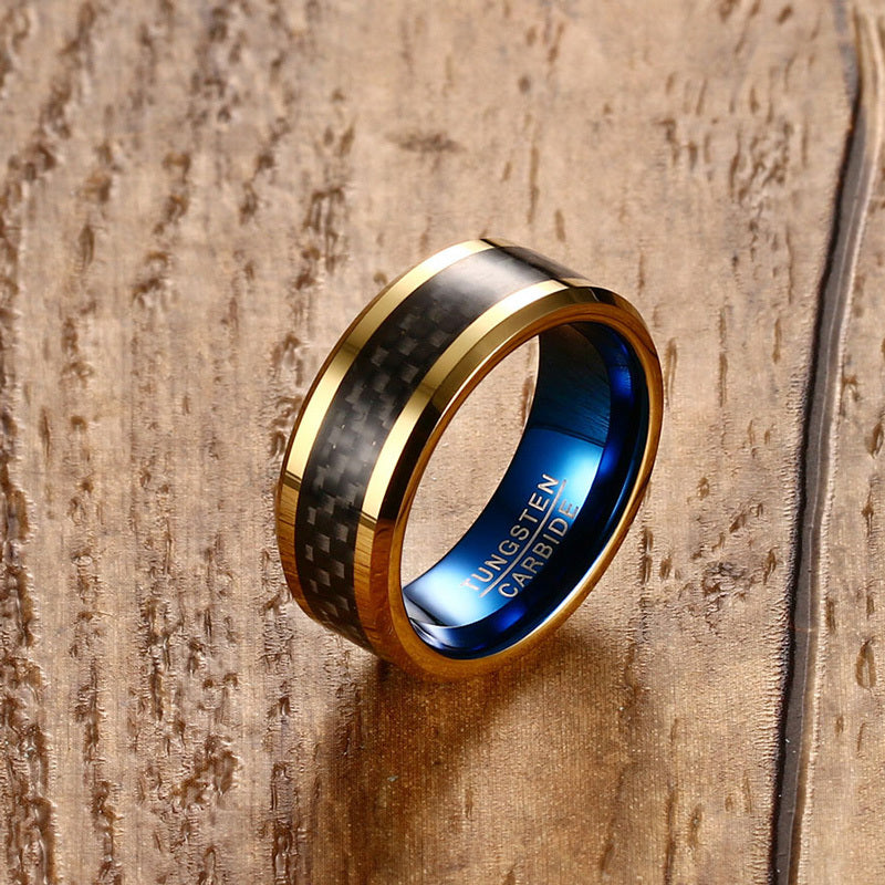 Gold Tungsten Ring with Black Carbon Fiber Inlay