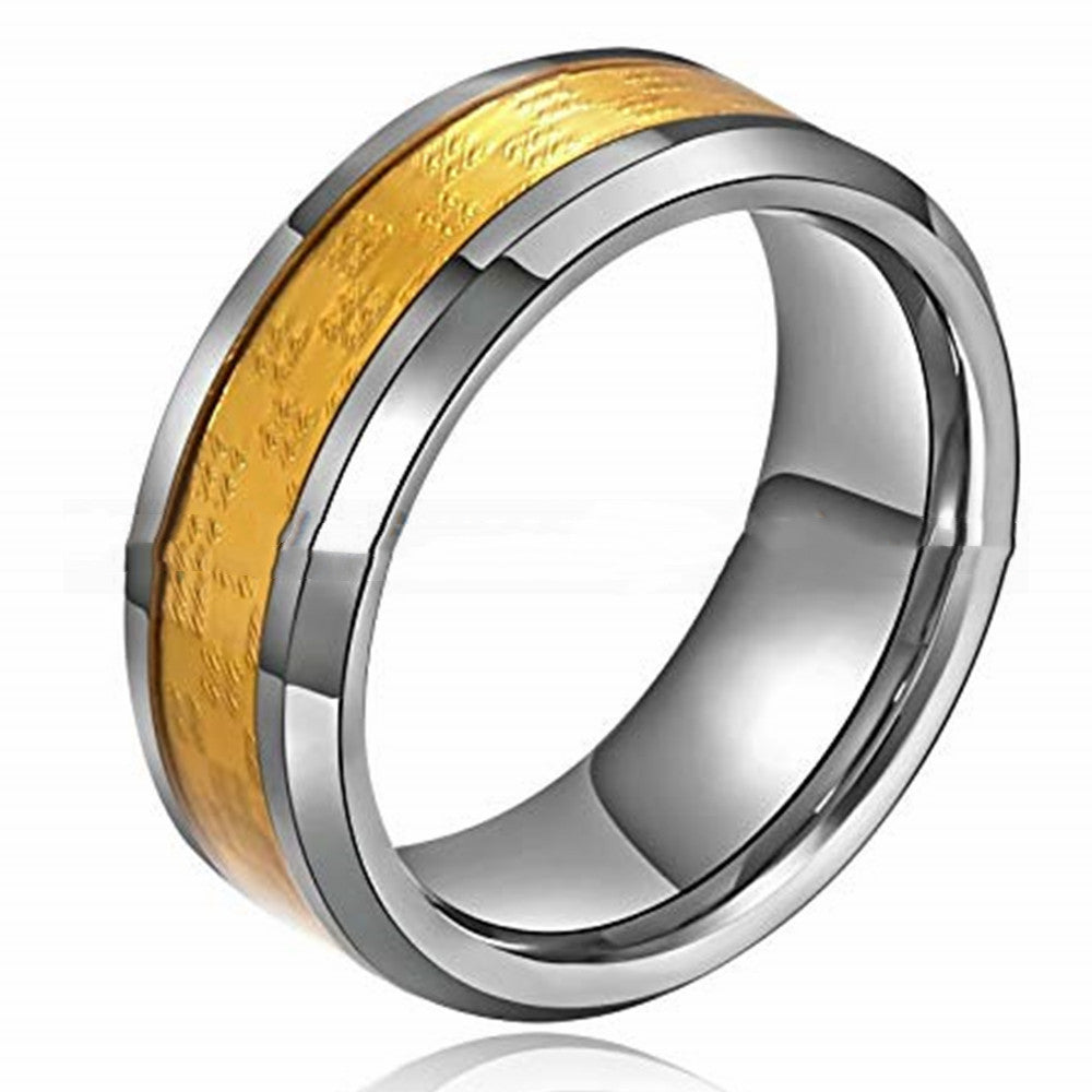 Polished Tungsten ring with Checkered Gold pattern Inlay