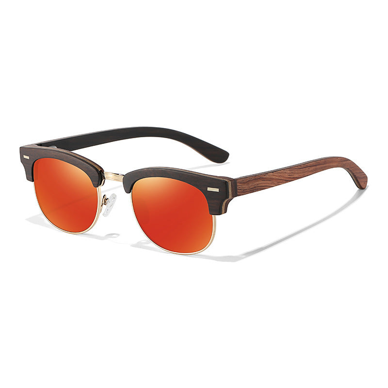Clubmaster/ Browline Style, Full width Temples Bamboo frame