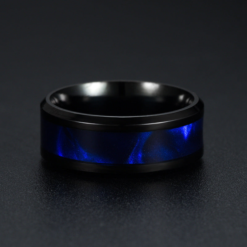 Titanium Two tone black and blue ring