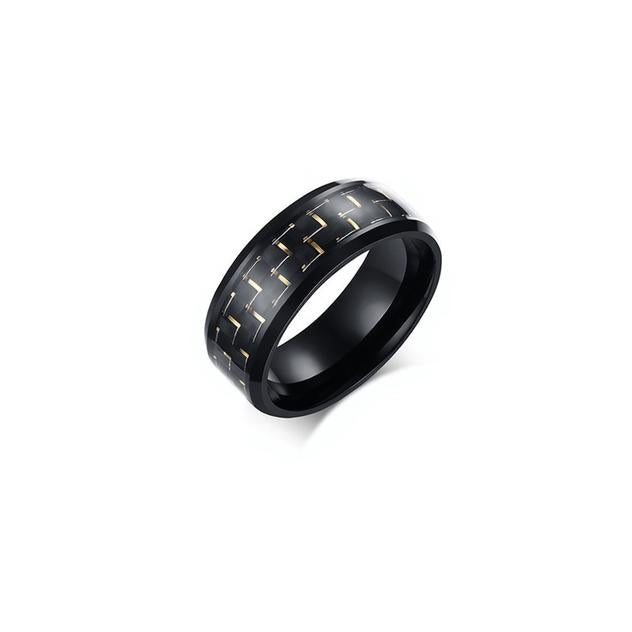 2 Tone Carbon Fiber Inlay Black Ring With Color Accents