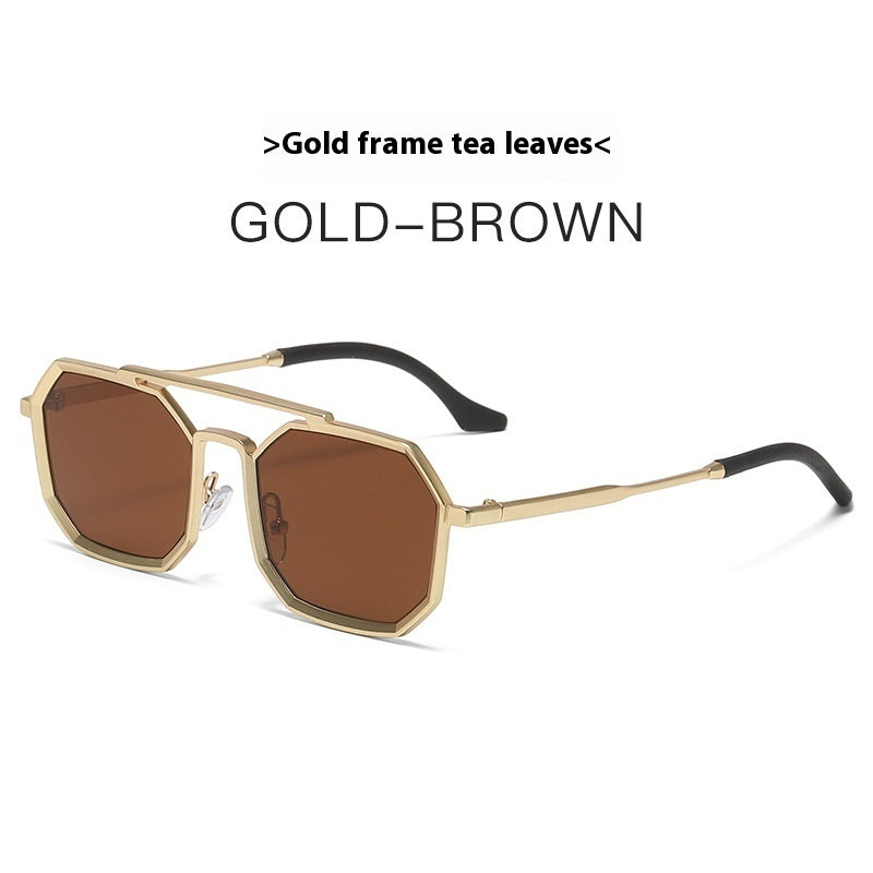 Steampunk Double Beam Sunglasses European And American Men's Metal Polygon Large Frame