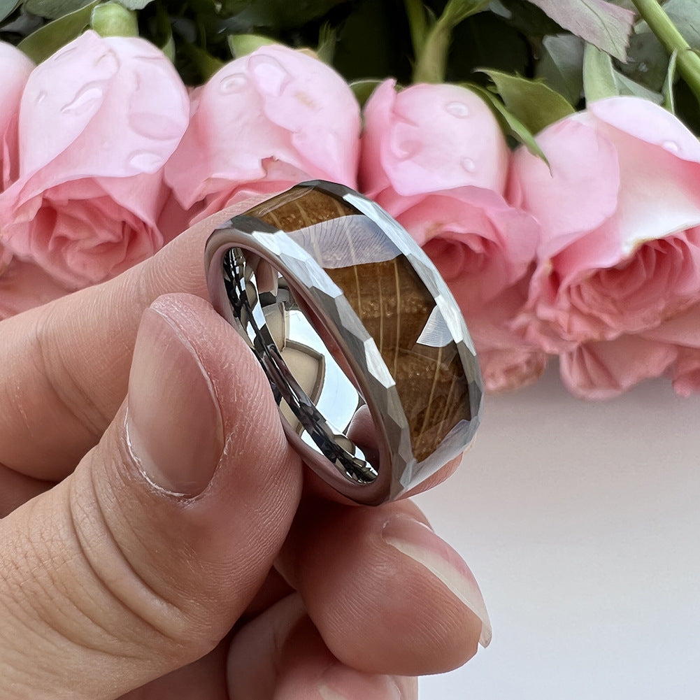 8mm Two Sides Beating Inlaid Barrel Wood High Quality Ring European And American