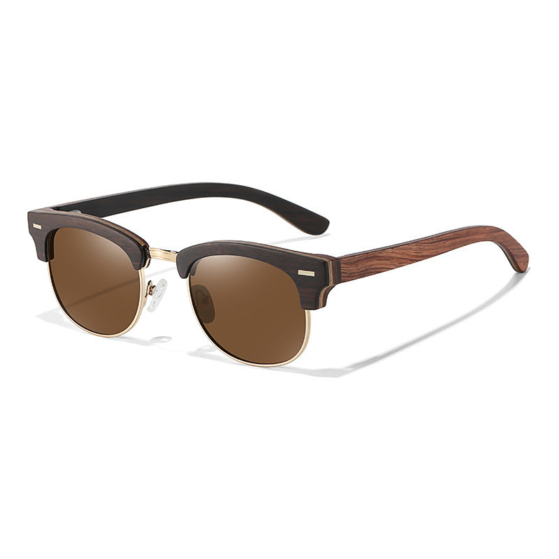 Clubmaster/ Browline Style, Full width Temples Bamboo frame