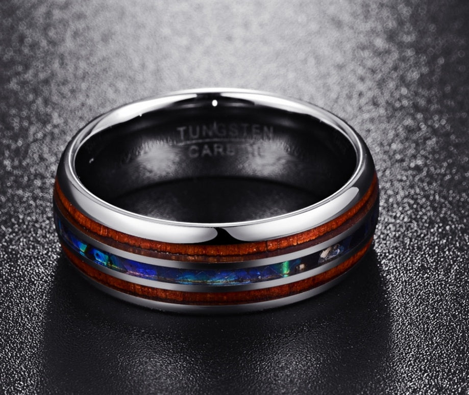 3 Tone wood inlay Tungsten ring