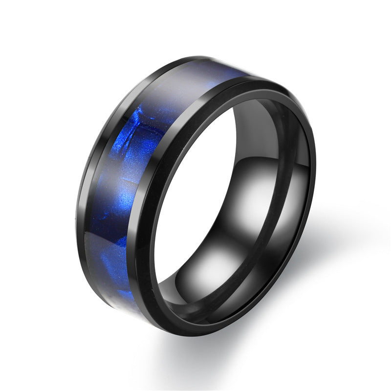 Titanium Two tone black and blue ring