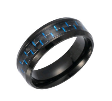 2 Tone Carbon Fiber Inlay Black Ring With Color Accents