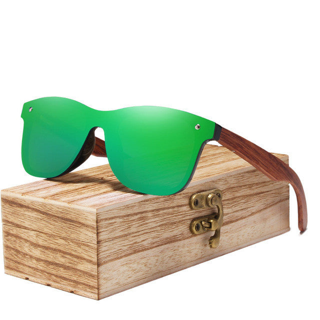Shield Plus Wayfarer. Nice wide temple pieces on these. Wooden storage case included.