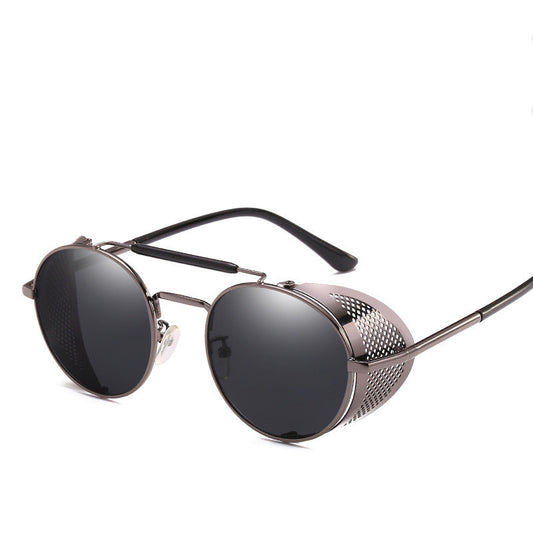 European And American New Style Steampunk Personality Windshield Round Retro Color Film Reflective Sunglasses