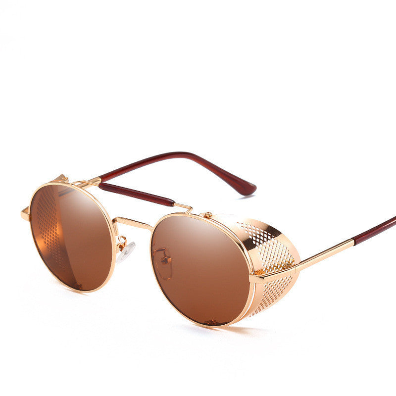 European And American New Style Steampunk Personality Windshield Round Retro Color Film Reflective Sunglasses