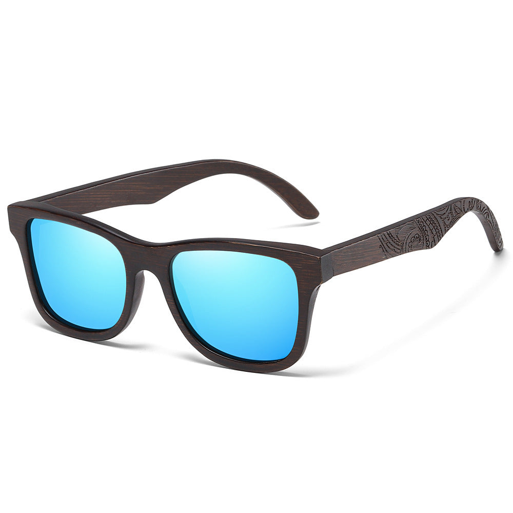 Dark Stained Wood Style Square Sunglasses