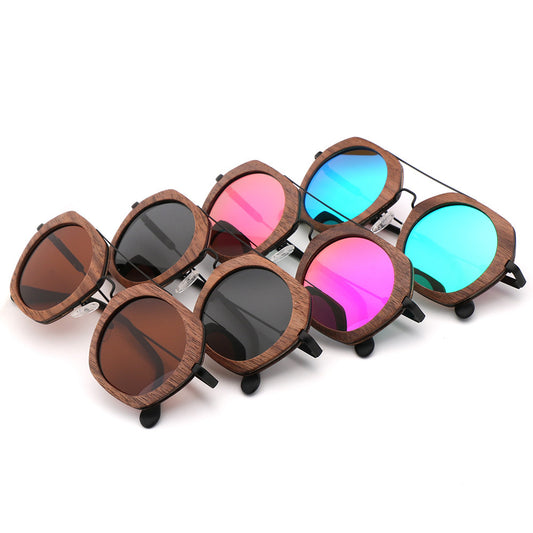 Bamboo frame, Metal bridge and temple pieces vibrant lense colors round shape