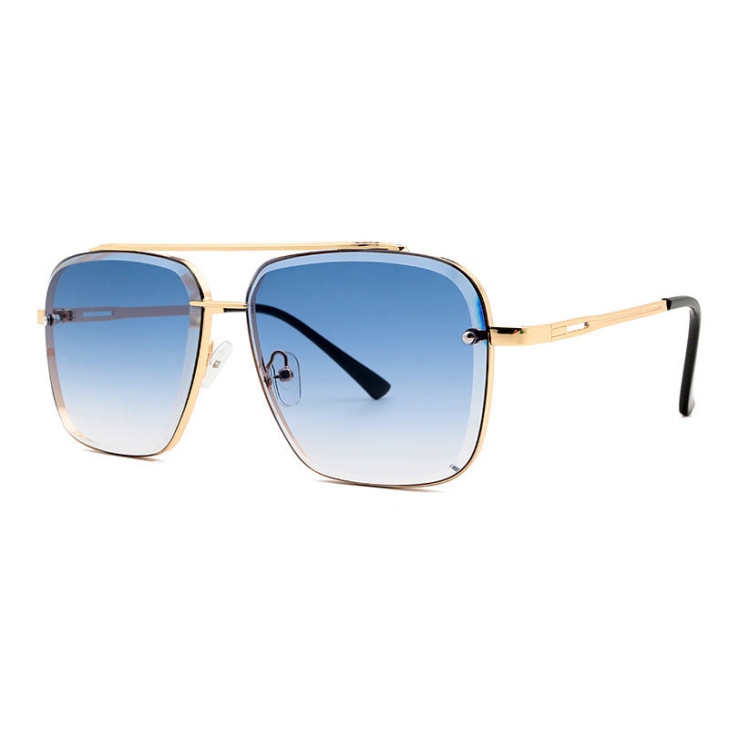 2       Fashion Double Beam Cut Edge Metal Sunglasses Men's