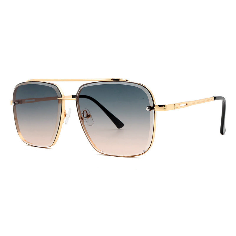 2       Fashion Double Beam Cut Edge Metal Sunglasses Men's