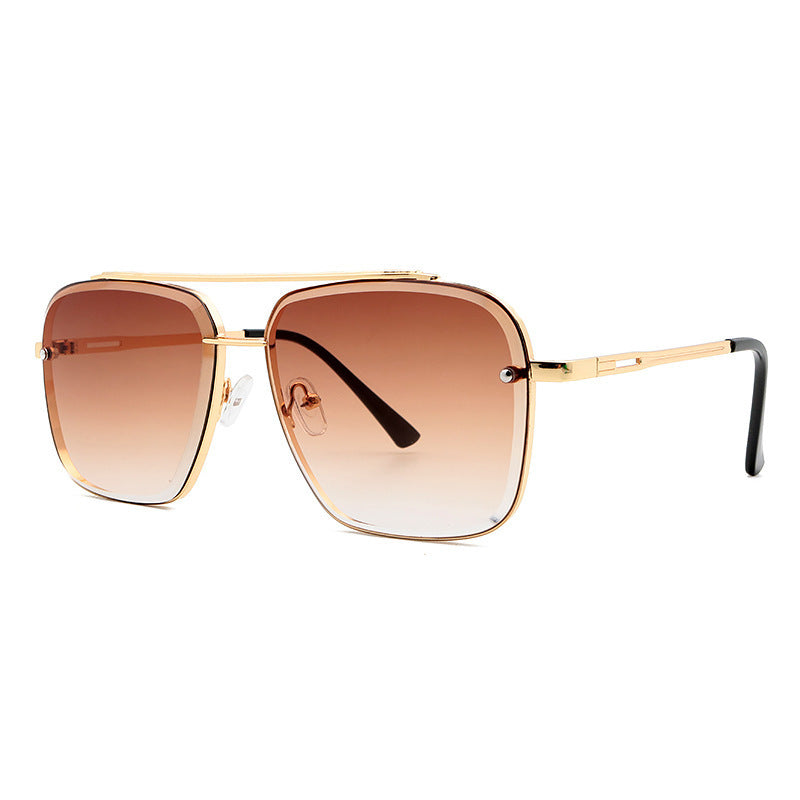 2       Fashion Double Beam Cut Edge Metal Sunglasses Men's