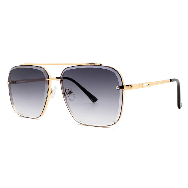 2       Fashion Double Beam Cut Edge Metal Sunglasses Men's