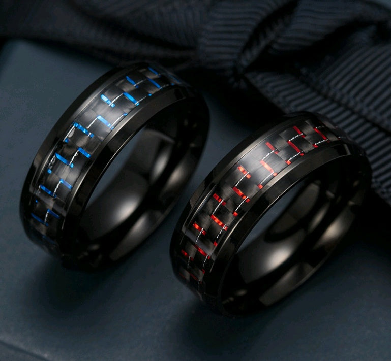 2 Tone Carbon Fiber Inlay Black Ring With Color Accents