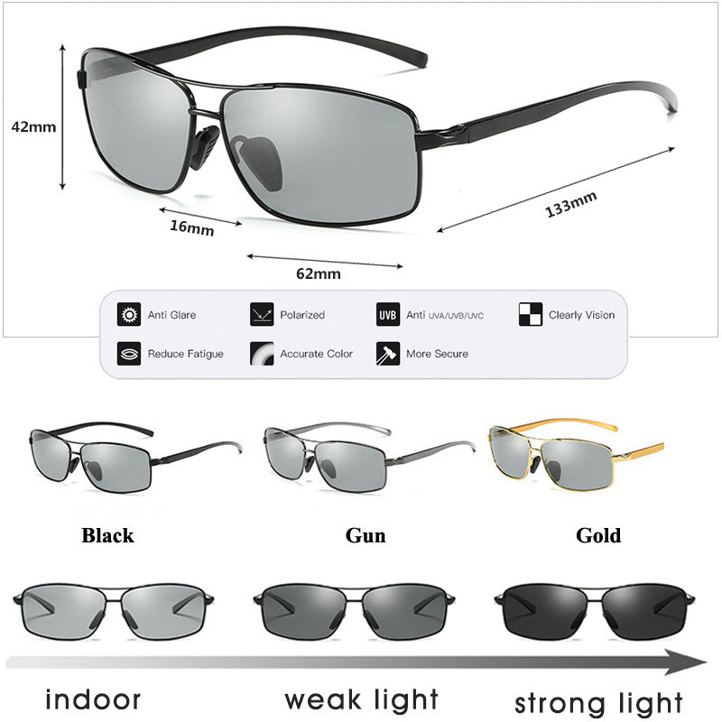 Photochromic/Auto darkening sunglasses full frame rectangle style dual bridge