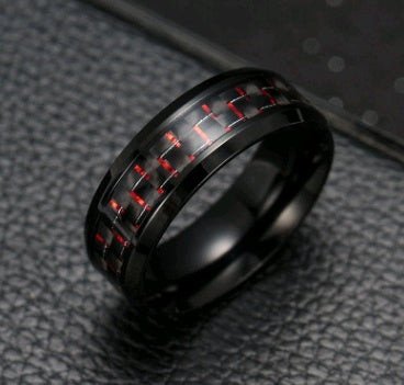 2 Tone Carbon Fiber Inlay Black Ring With Color Accents