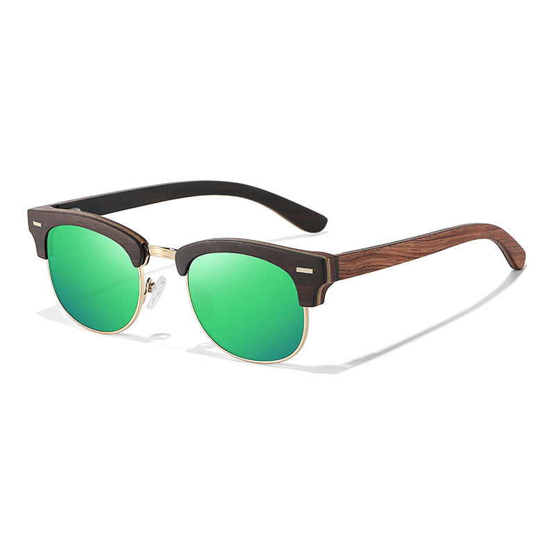 Clubmaster/ Browline Style, Full width Temples Bamboo frame