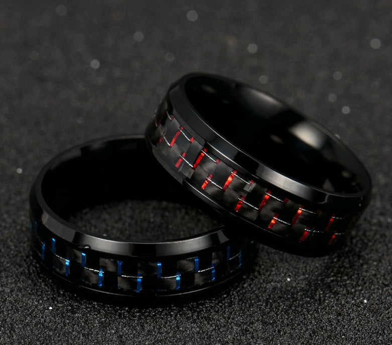 2 Tone Carbon Fiber Inlay Black Ring With Color Accents