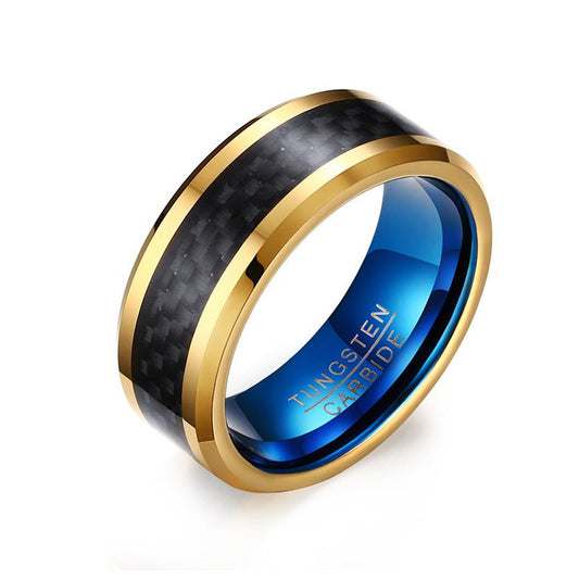 Gold Tungsten Ring with Black Carbon Fiber Inlay
