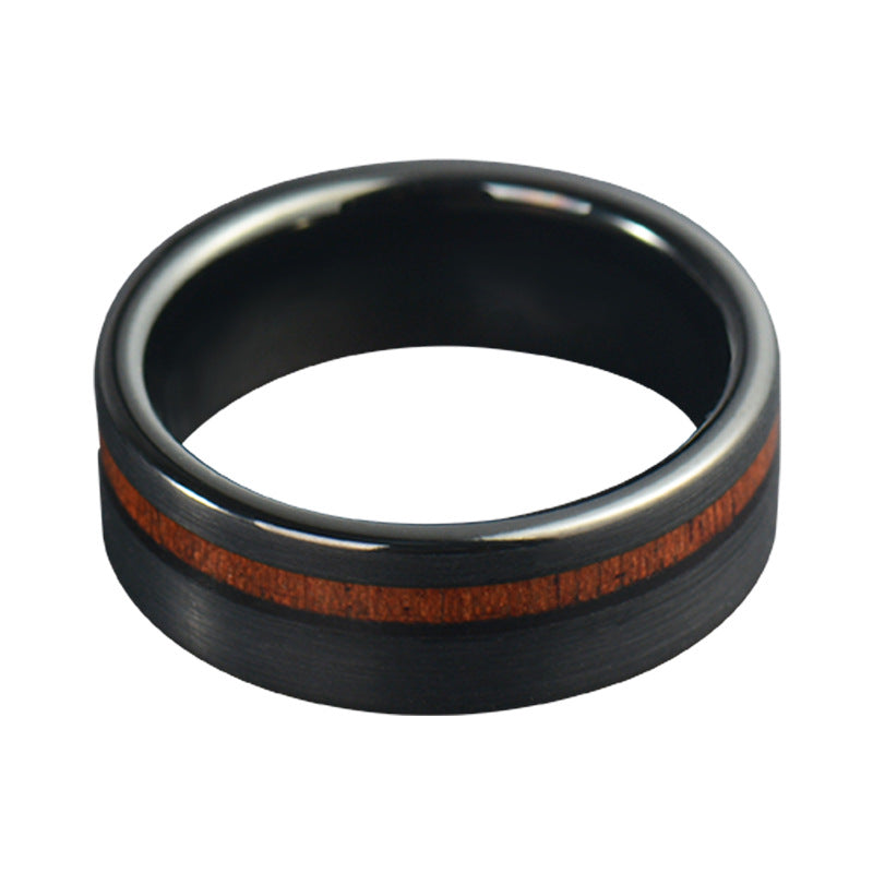 Stainless steel vintage rosewood acacia wood ring