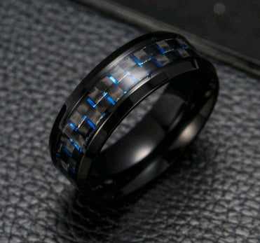 2 Tone Carbon Fiber Inlay Black Ring With Color Accents