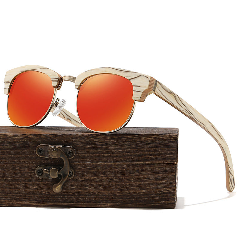 Clubmaster/ Browline Style, Full width Temples Bamboo frame