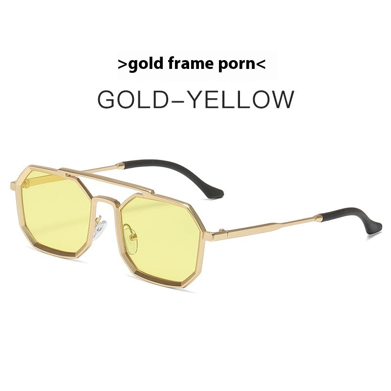 Steampunk Double Beam Sunglasses European And American Men's Metal Polygon Large Frame