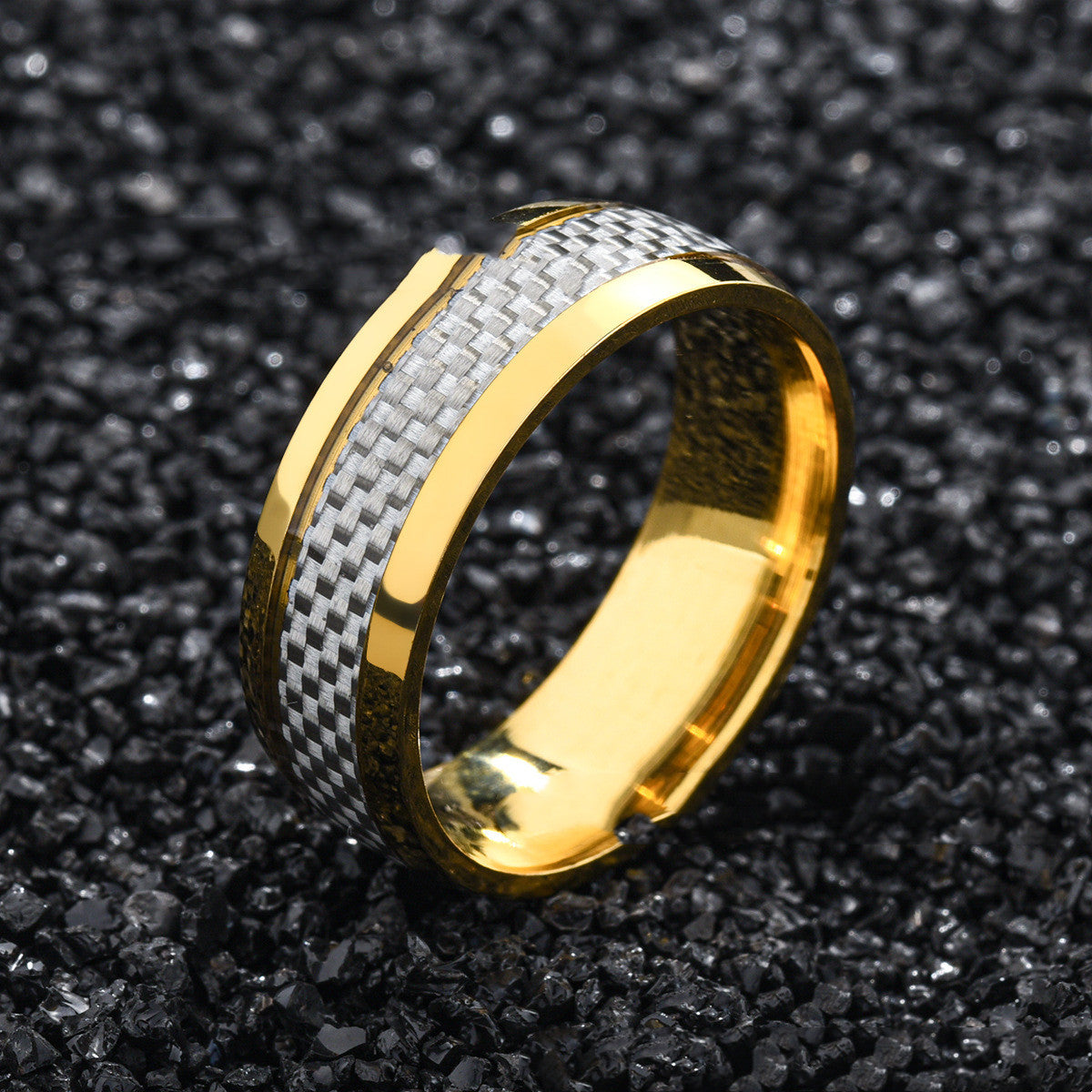 Titanium ring with drop in carbon fiber inlay