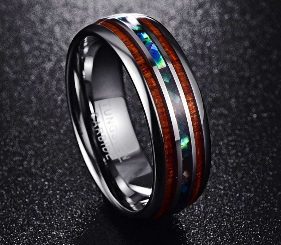 3 Tone wood inlay Tungsten ring
