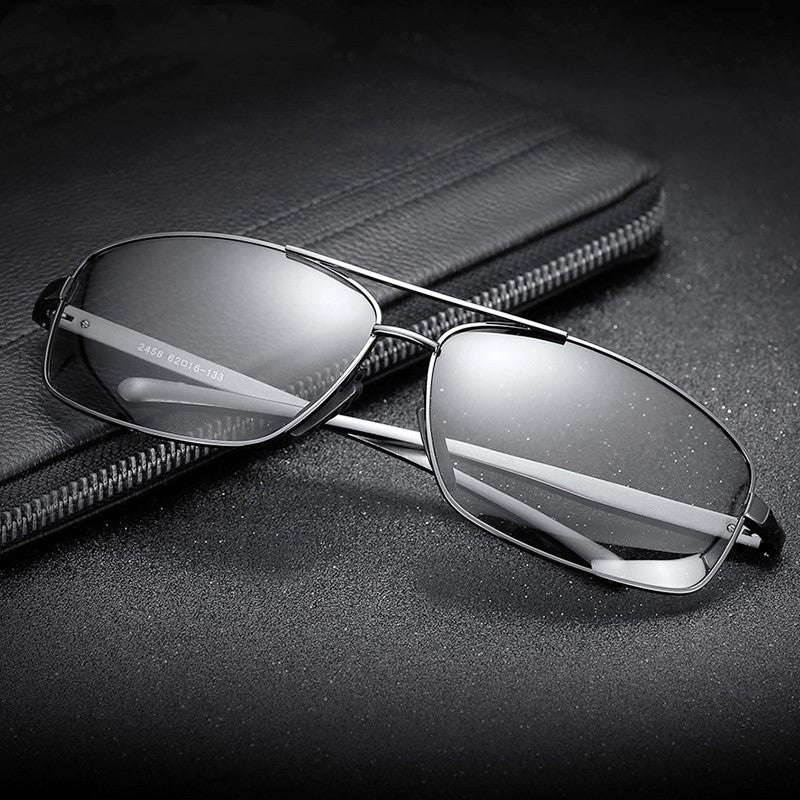 Photochromic/Auto darkening sunglasses full frame rectangle style dual bridge