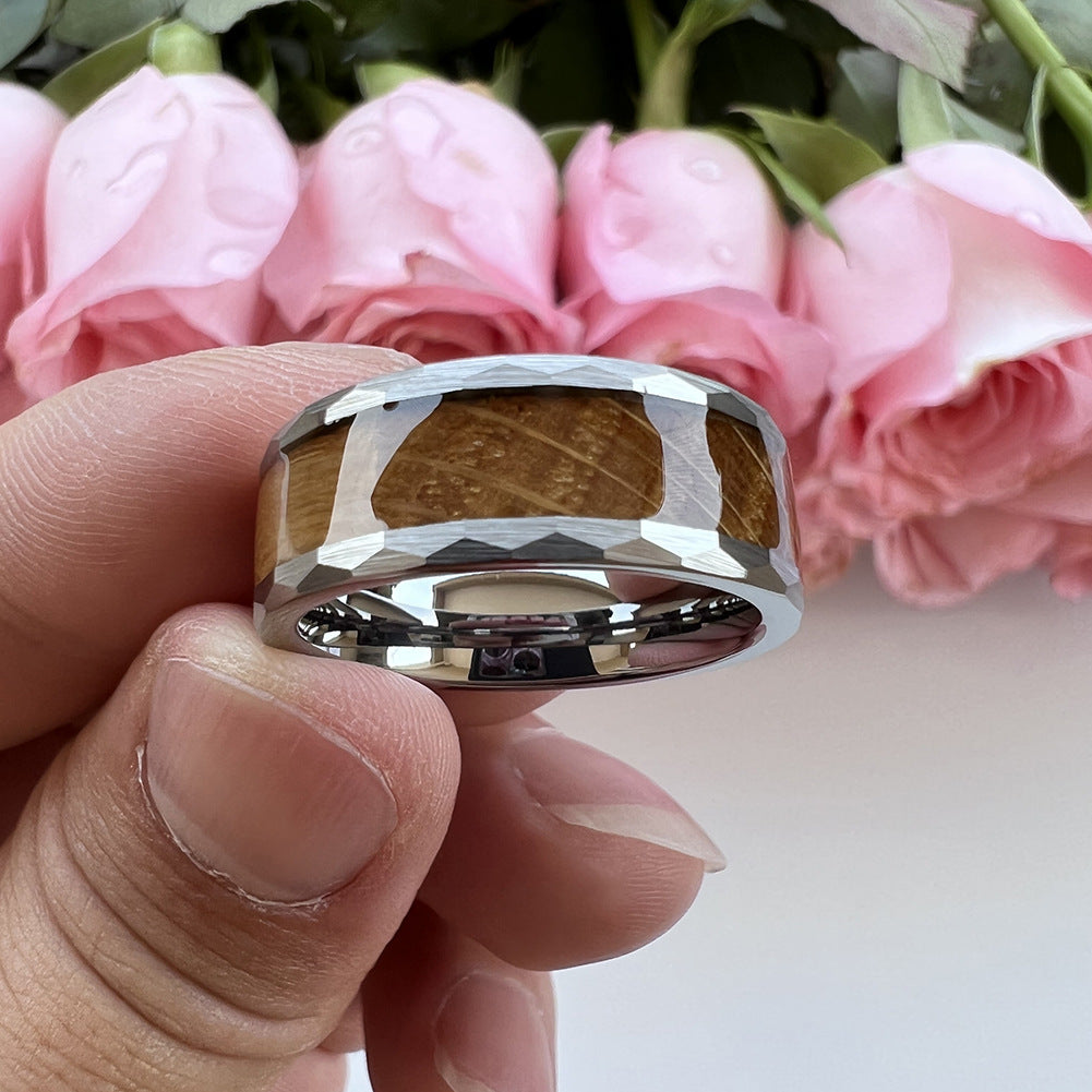 8mm Two Sides Beating Inlaid Barrel Wood High Quality Ring European And American