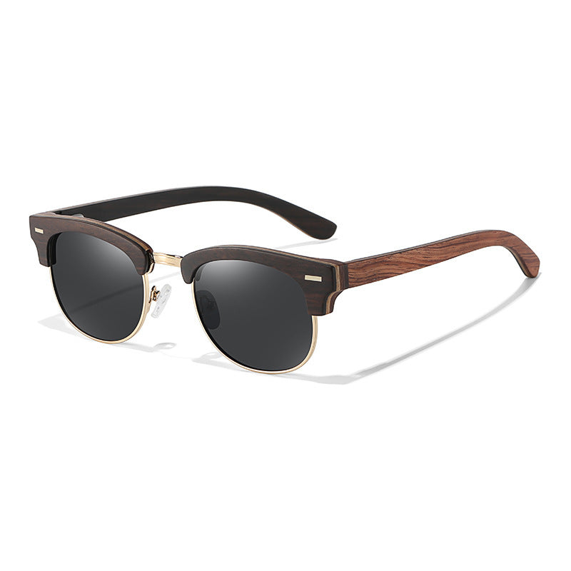 Clubmaster/ Browline Style, Full width Temples Bamboo frame