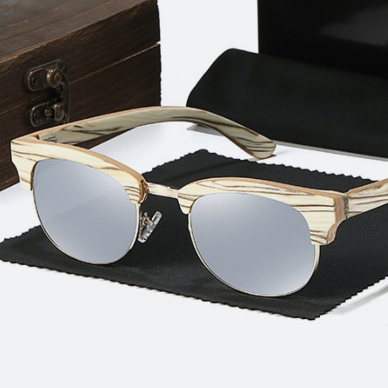 Clubmaster/ Browline Style, Full width Temples Bamboo frame