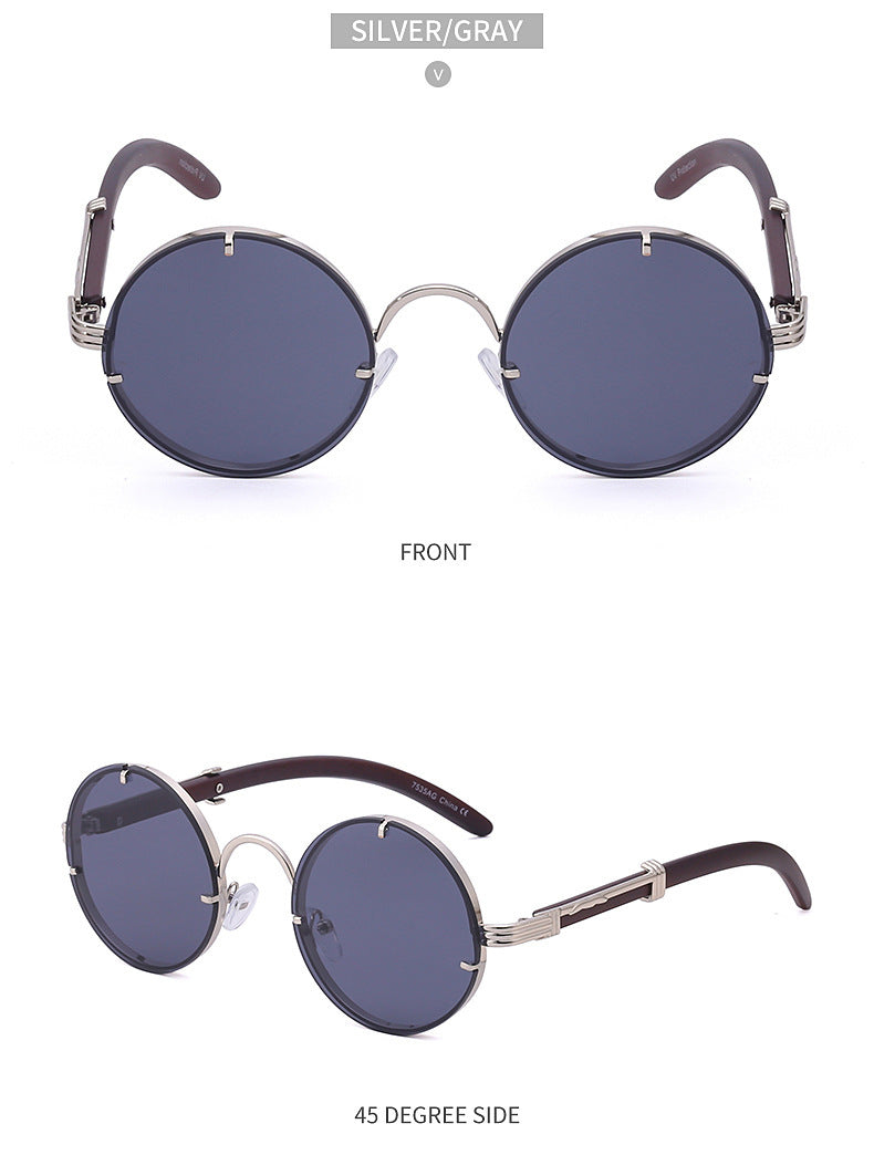 Round lenses, Metal frames, Wooden temple pieces