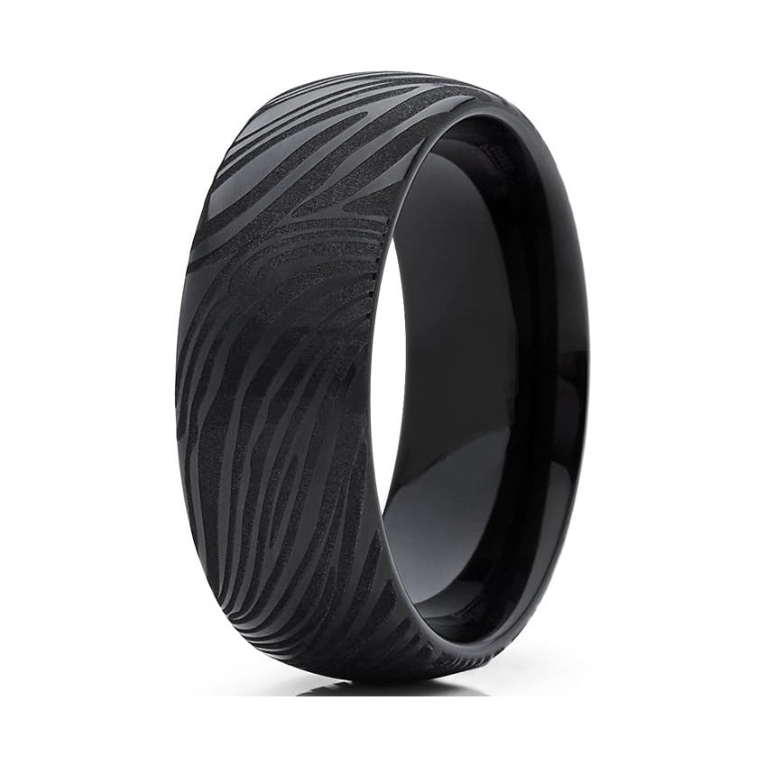 Black Tungsten Carbide with Zebra Striping Accents