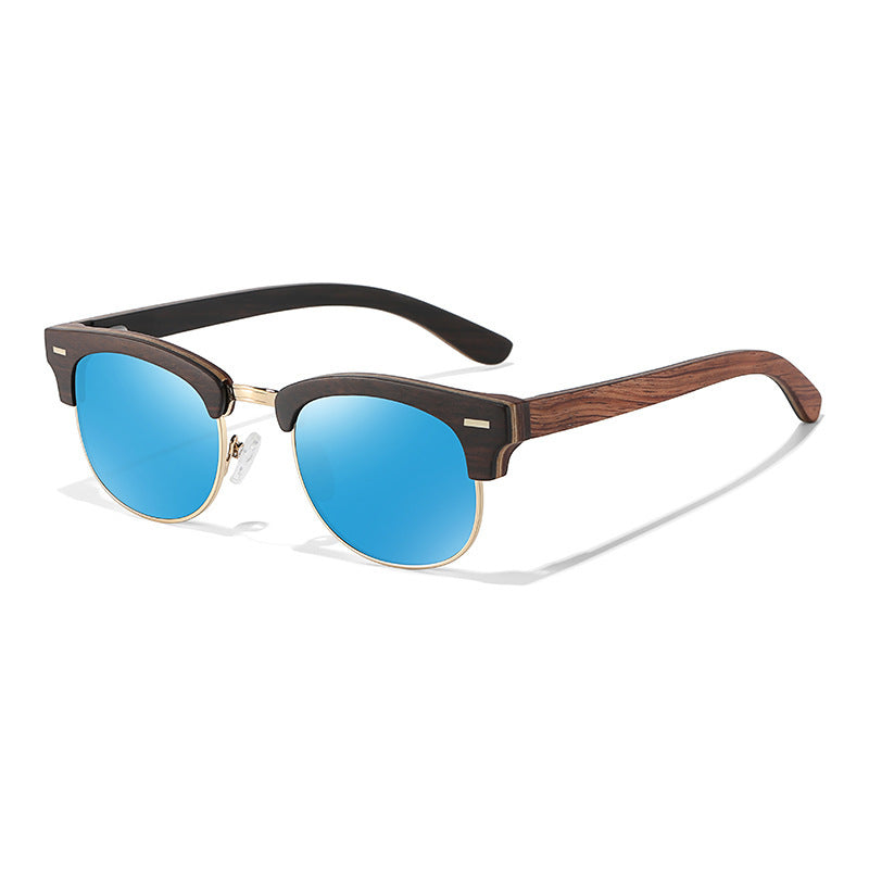 Clubmaster/ Browline Style, Full width Temples Bamboo frame