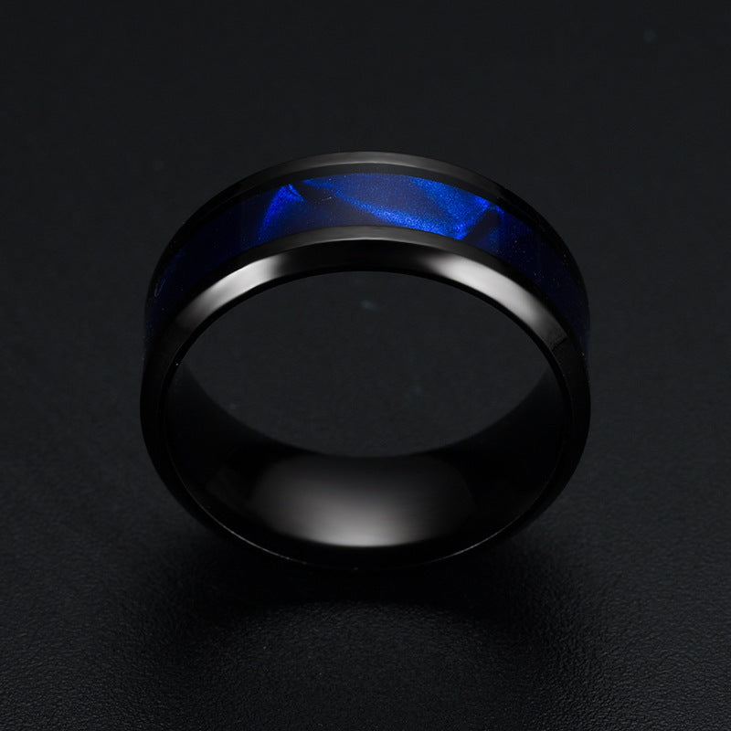 Titanium Two tone black and blue ring