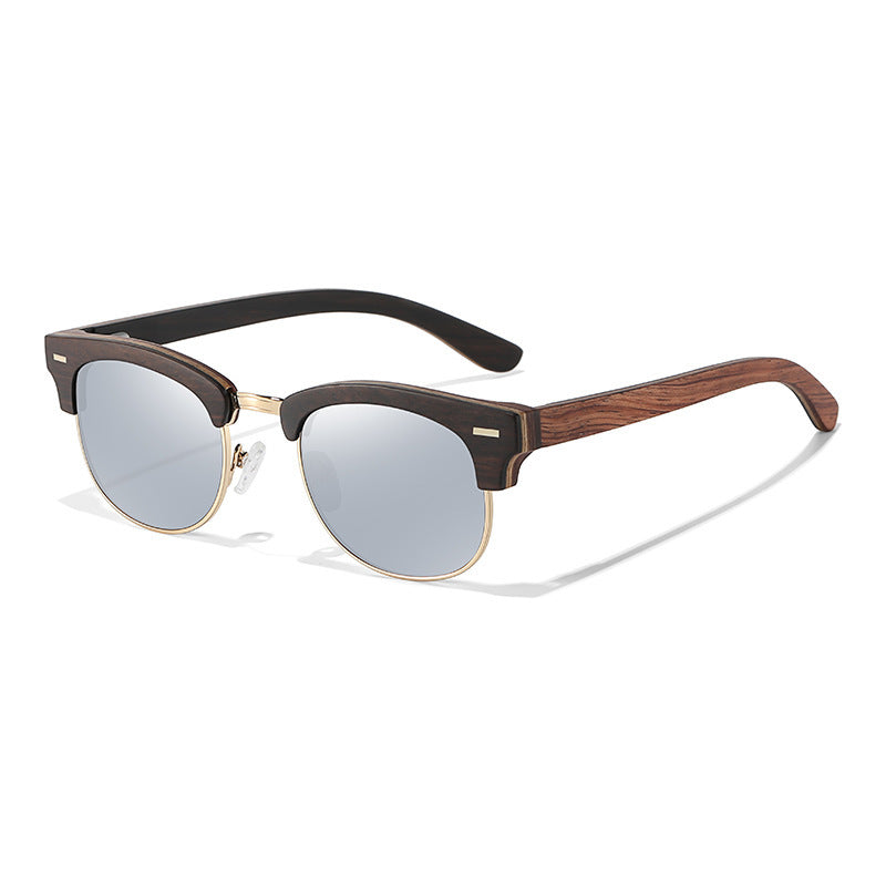 Clubmaster/ Browline Style, Full width Temples Bamboo frame