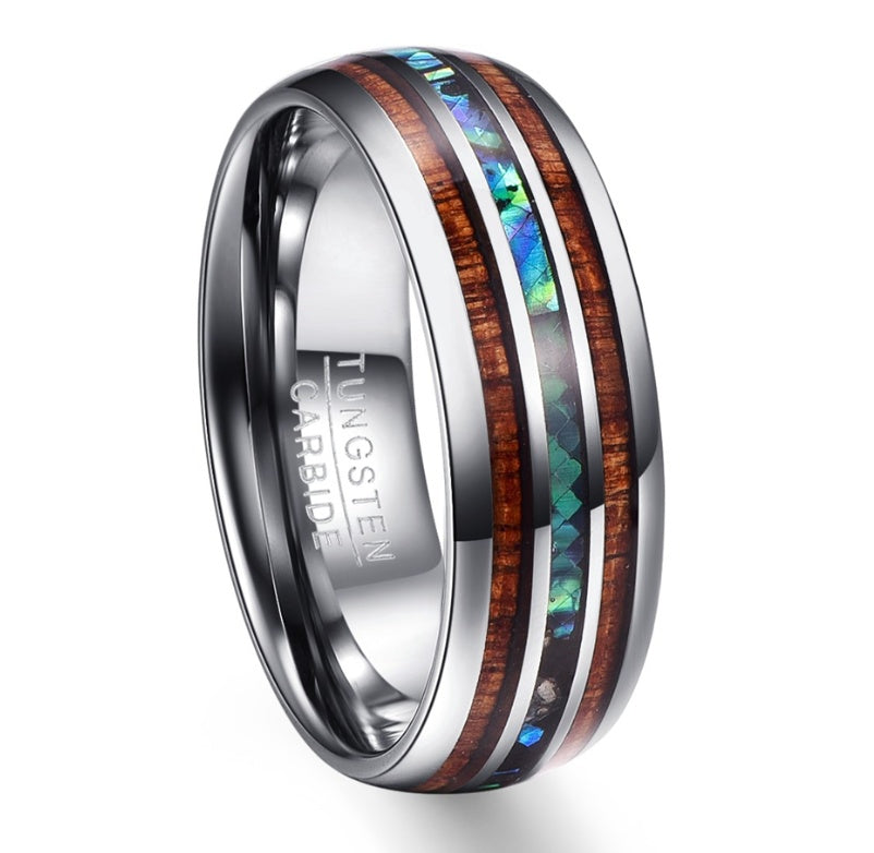 3 Tone wood inlay Tungsten ring