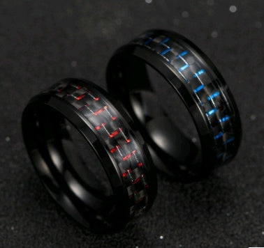 2 Tone Carbon Fiber Inlay Black Ring With Color Accents