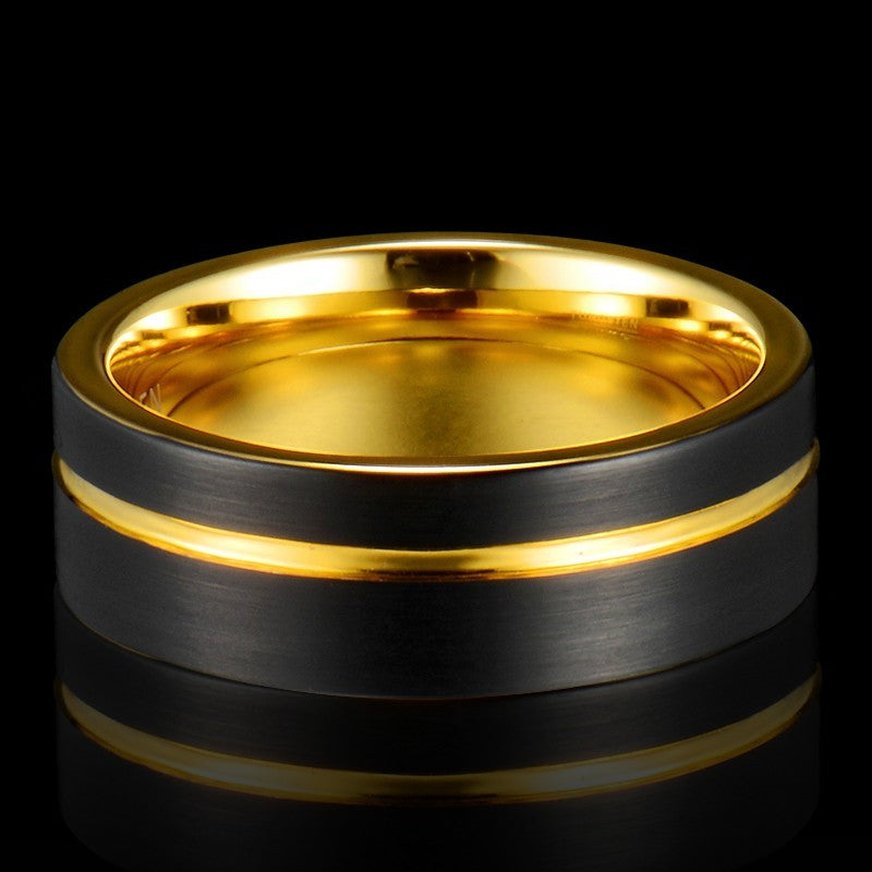 Black and Gold Tungsten Carbide Ring