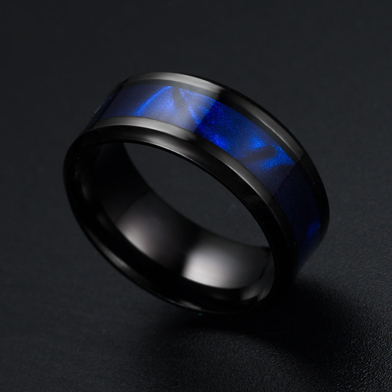Titanium Two tone black and blue ring