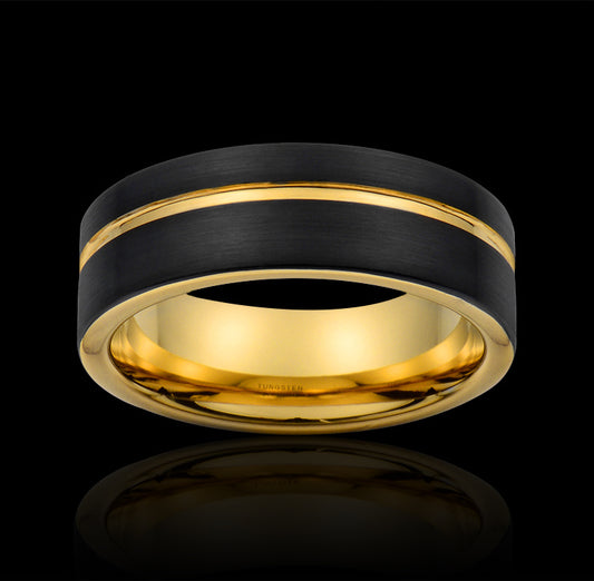 Black and Gold Tungsten Carbide Ring