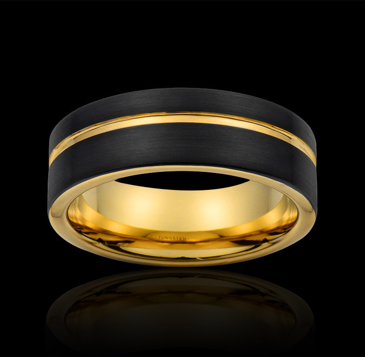 Black and Gold Tungsten Carbide Ring